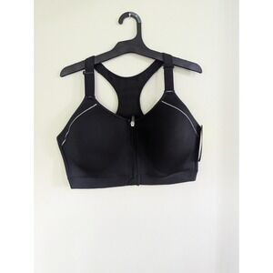 MTA Sports Womens Front Zip Black  Racer Back Padded Sports Bra Size XL NEW